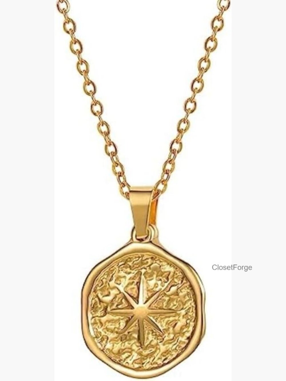 18K Gold Plated North Star Compass Pendant Necklace 16in